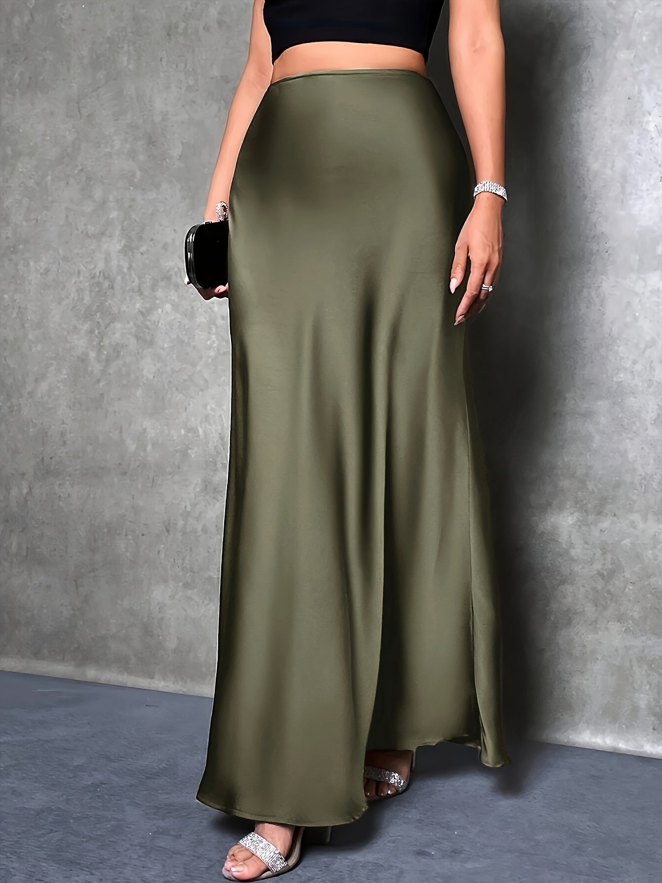 Damen Maxirock Elegant Satin Look Abendmode Festlich