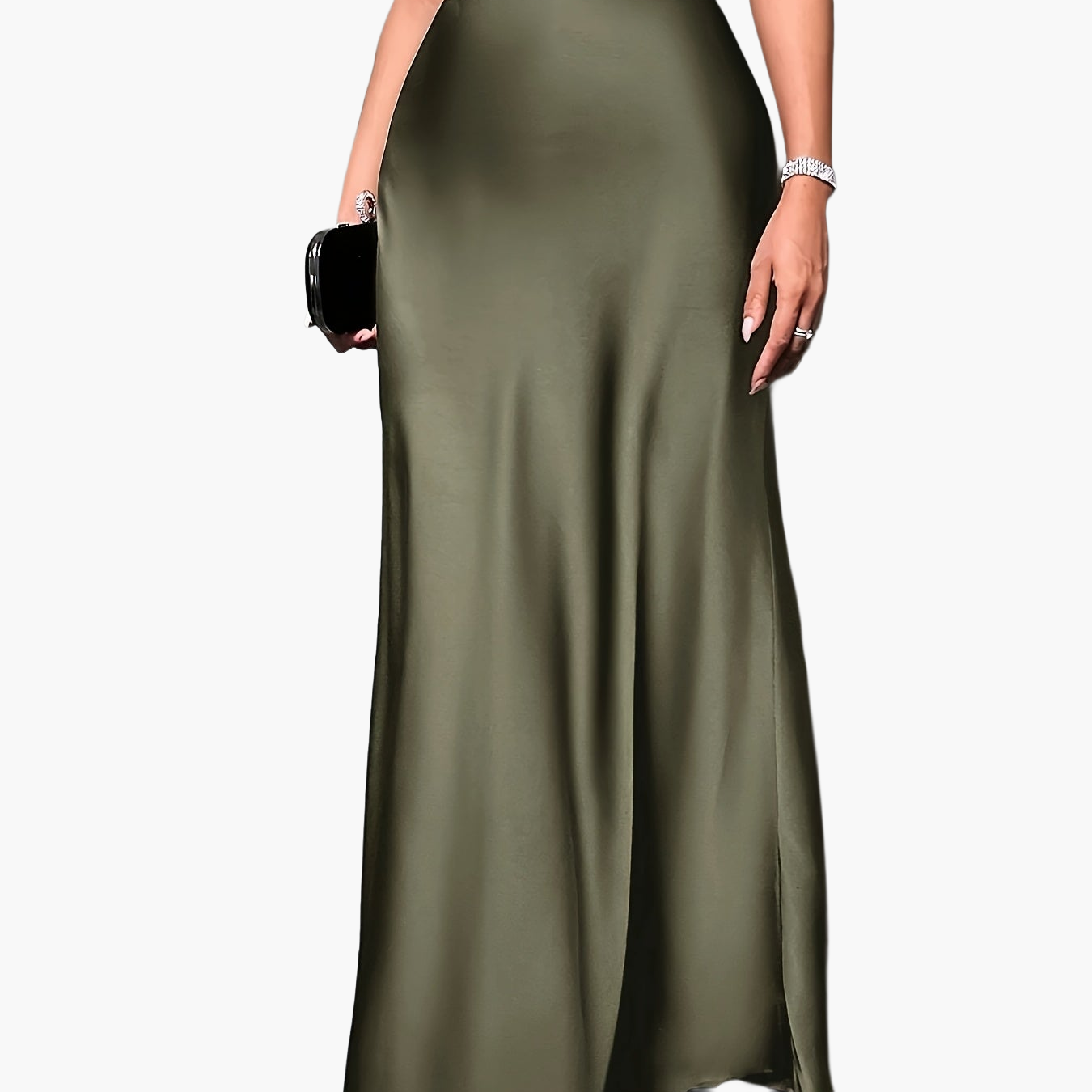 Damen Maxirock Elegant Satin Look Abendmode Festlich