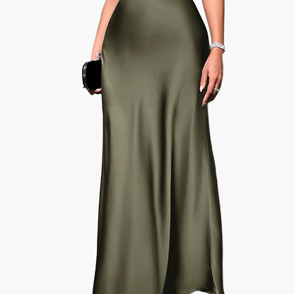 Damen Maxirock Elegant Satin Look Abendmode Festlich