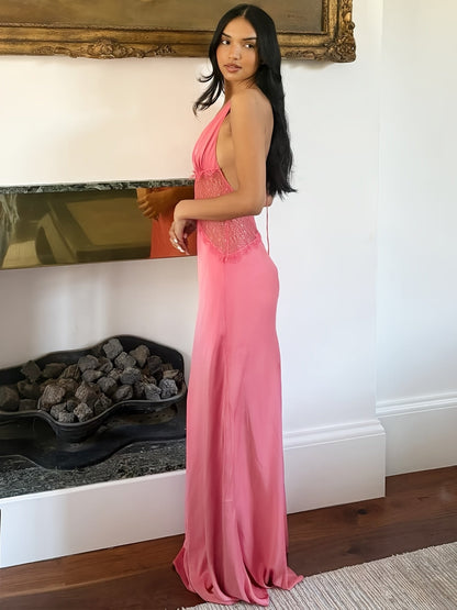 Damen Abendkleid im eleganten Fit & Flare Stil mit tiefem V-Ausschnitt und Spitzenakzent – Perfekt für festliche Anlässe