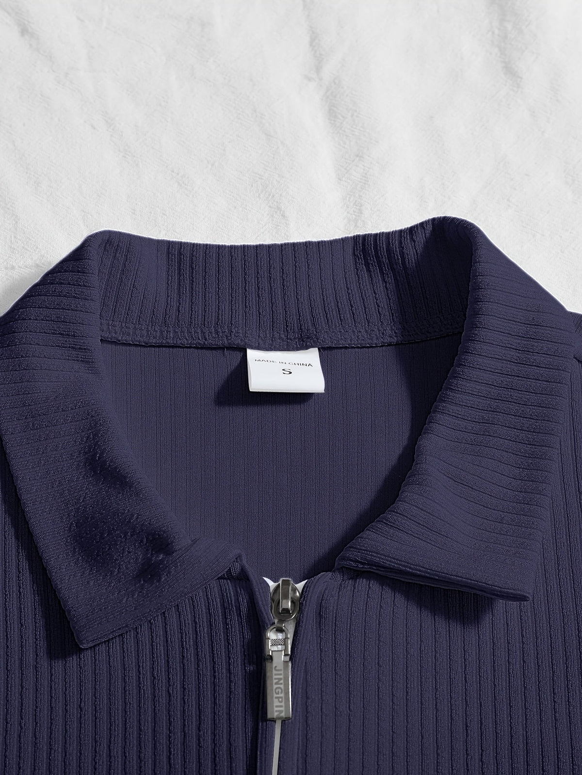 Herren Rippstrick Poloshirt Langarm mit Reißverschluss Kragen