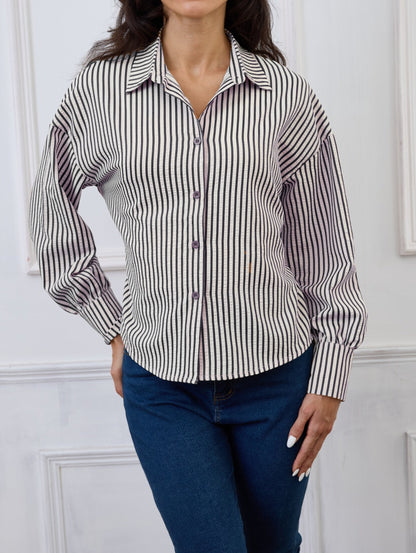 Damen Streifen Bluse mit Bindedetail hinten Langarm
