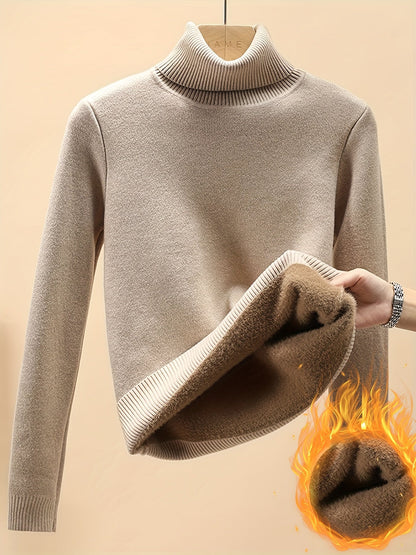 Damen Rollkragenpullover mit Plüschfutter – warm, Langarm
