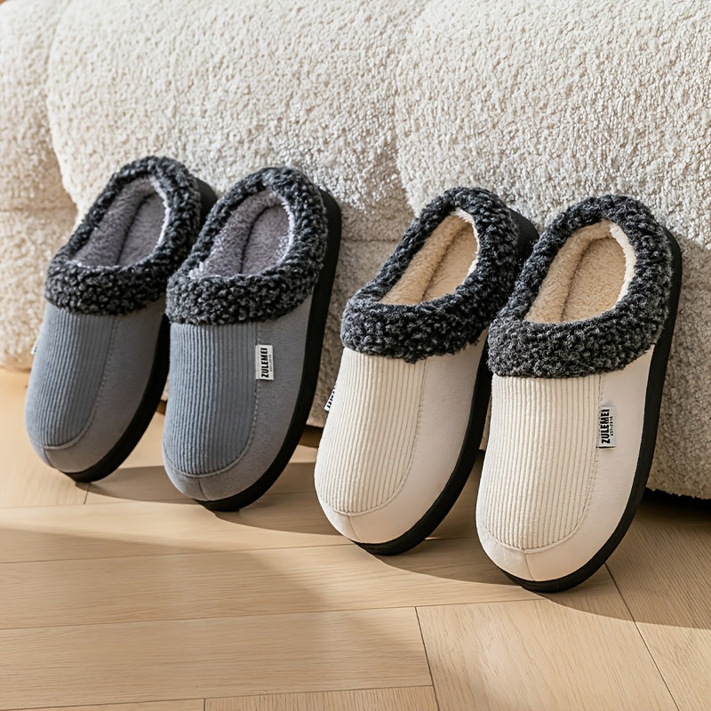 Unisex Winterhausschuhe gerippt mit weichem Futter Grau