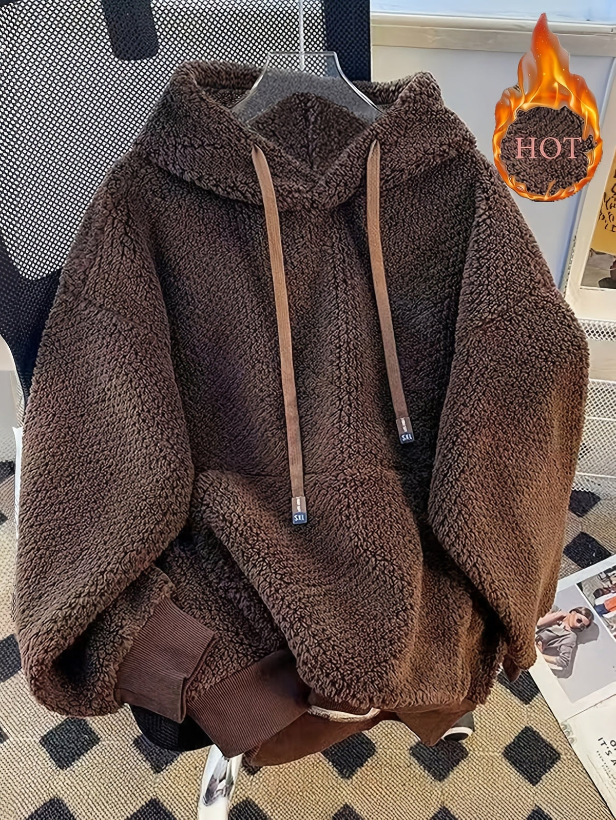 Teddy-Fleece Hoodie für Damen mit Kapuze und Kängurutasche, Kuscheliger Oversize Pullover