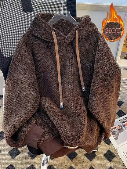 Teddy-Fleece Hoodie für Damen mit Kapuze und Kängurutasche, Kuscheliger Oversize Pullover
