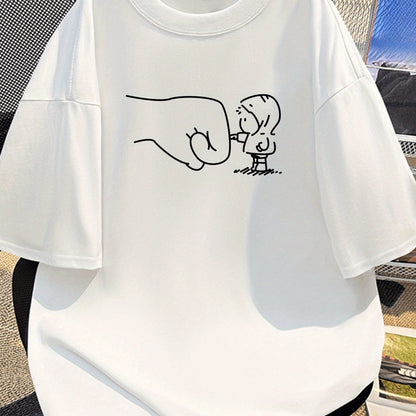 Herren Oversize T-Shirt mit lustigem Fist Bump Print – Lockeres Streetwear Grafikshirt