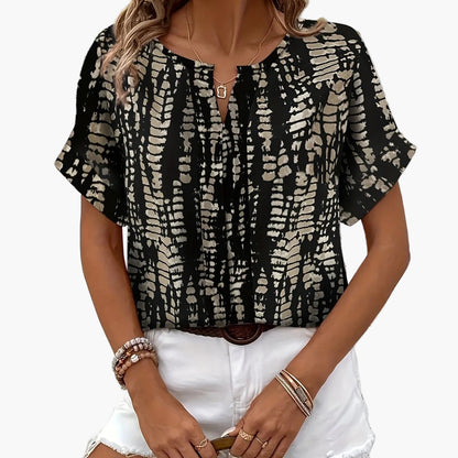Damen Elegante Kurzarm Bluse mit Modernem Print – Perfekt für Freizeit und Büro