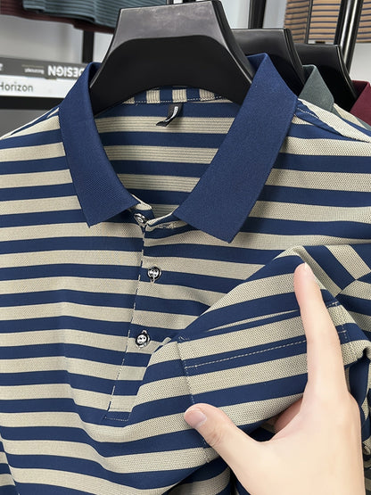 Herren Polohemd mit Streifenmuster und Brusttasche – Klassisch, Elegant, Vielseitig