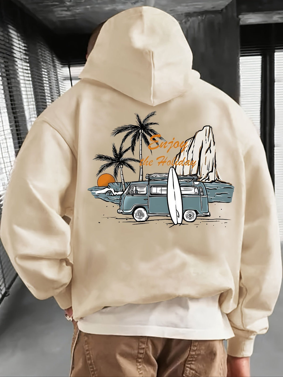 Hoodie mit Kapuze & Surfer-Motiv – Urlaubs-Print