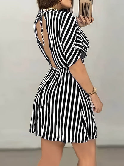 Damen Kleid mit Rückenausschnitt und Streifenmuster – Elegantes Sommer Minikleid für Alltag und Freizeit