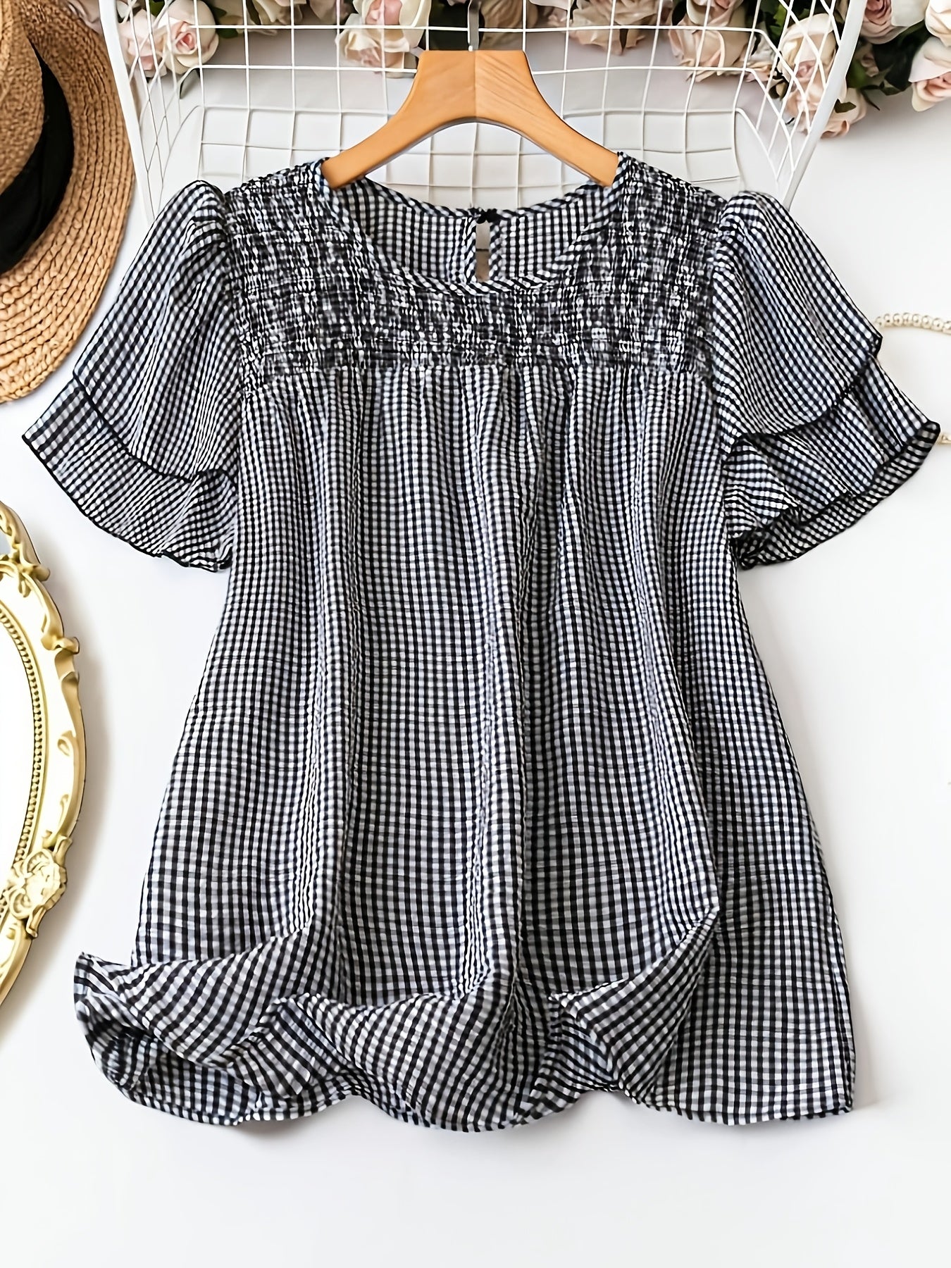 Damen Polka Dot Bluse Elegant Kurzarm für Freizeit und Büro