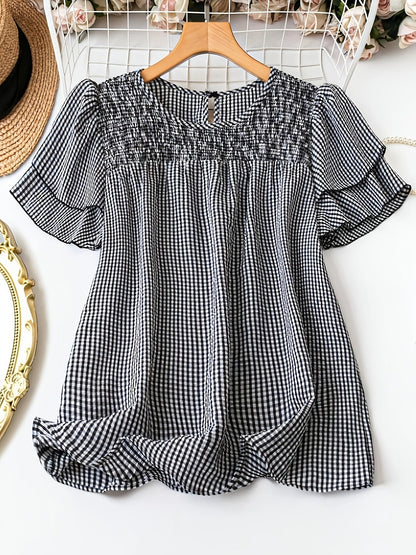 Damen Polka Dot Bluse Elegant Kurzarm für Freizeit und Büro