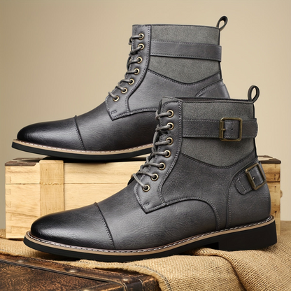 Herren Schnürstiefel Hoher Schaft mit Schnallenakzent Cap-Toe