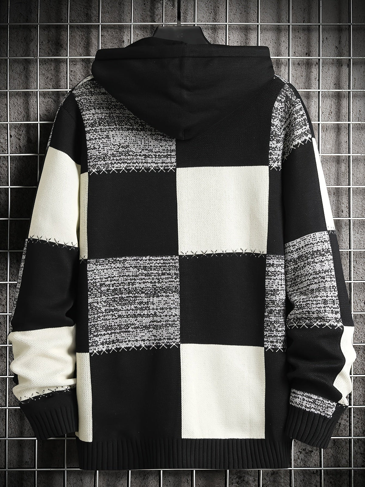 Herren Patchwork Hoodie Langarm Kapuzenpullover kariertes Muster