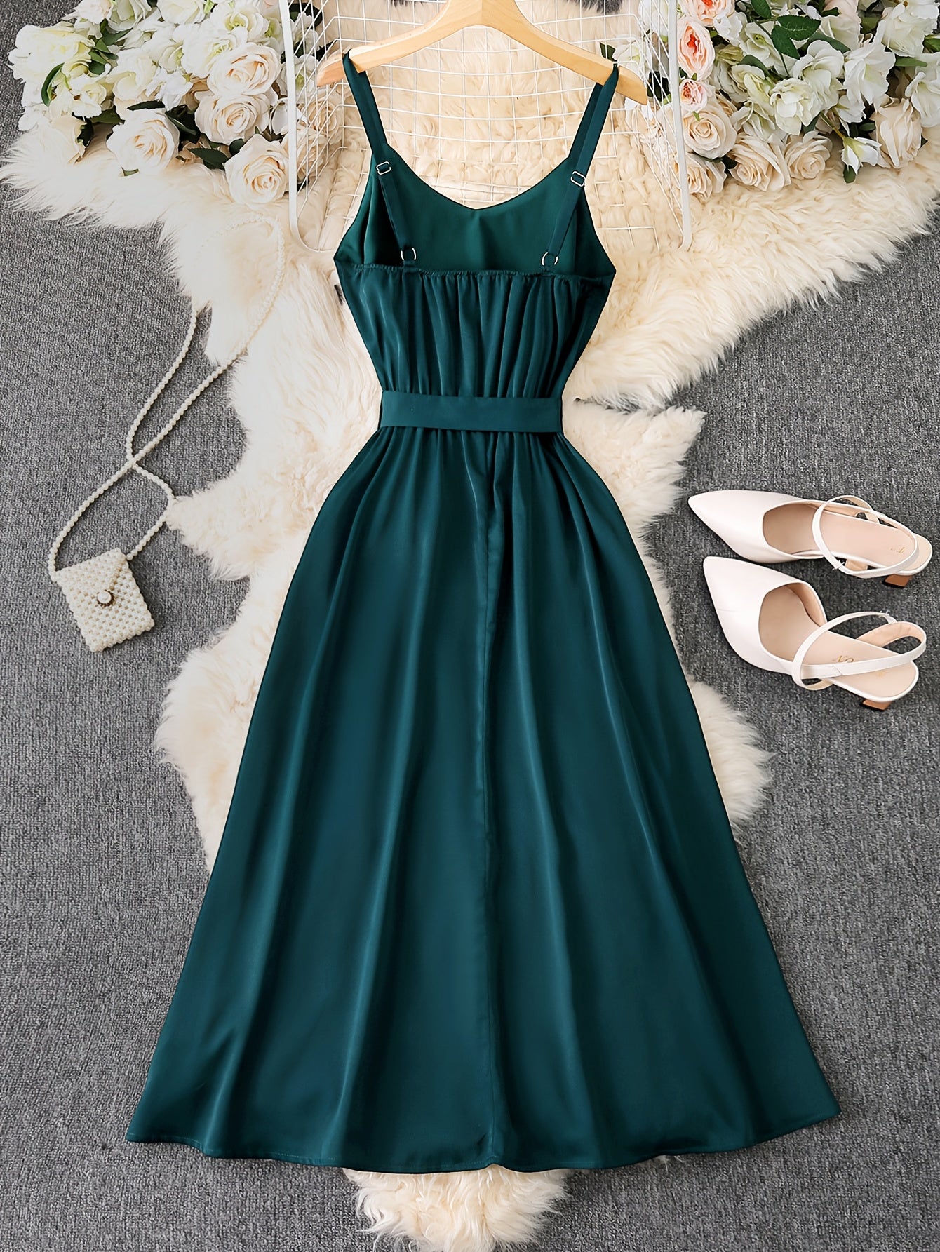 Damen Maxikleid mit Schleife und Spaghettiträgern – Elegantes Sommerkleid für festliche Anlässe