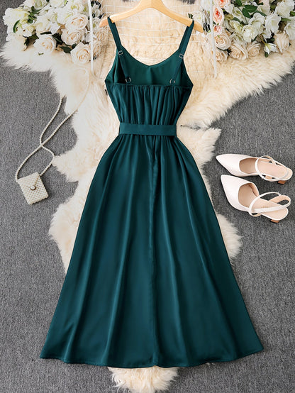 Damen Maxikleid mit Schleife und Spaghettiträgern – Elegantes Sommerkleid für festliche Anlässe