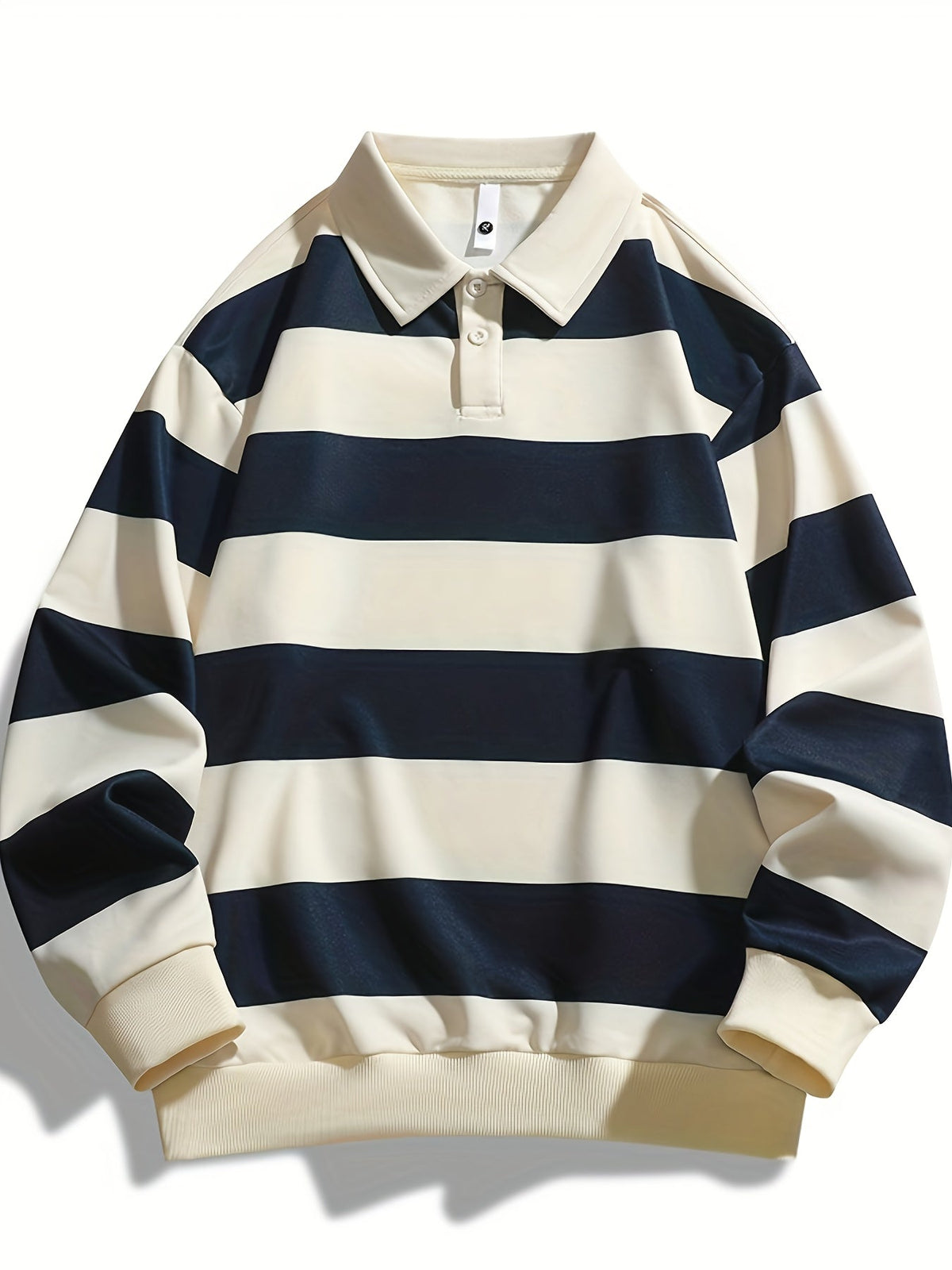Unisex Langarm Poloshirt gestreift mit Kragen und Knopfleiste
