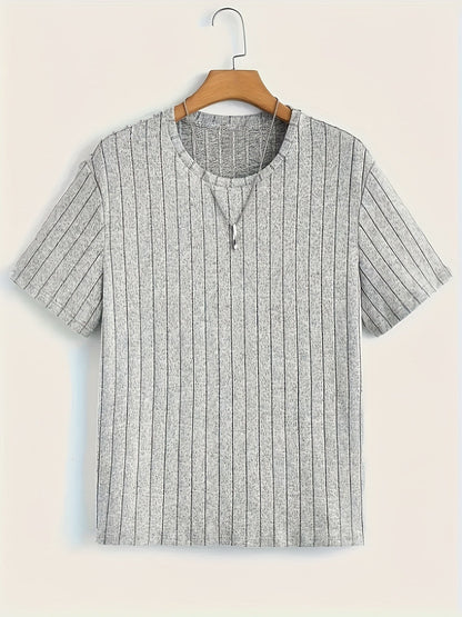 Herren T-Shirt mit vertikalem Strukturmuster – Modernes Freizeitshirt mit Rundhalsausschnitt