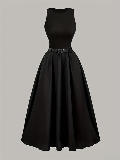 Damen Elegantes Abendkleid mit Gürtel – Ärmellos, Ballkleid-Stil, Perfekt für Feste & Anlässe