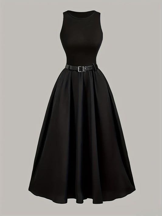 Damen Elegantes Abendkleid mit Gürtel – Ärmellos, Ballkleid-Stil, Perfekt für Feste & Anlässe