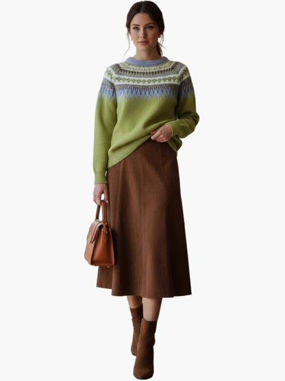 Damen Strickpullover im Norwegerstil für Herbst und Winter – Bequemer Freizeit-Look mit geometrischem Muster