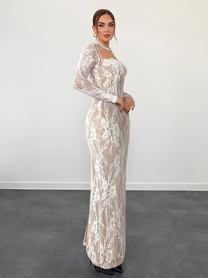Damen Elegantes Bodycon Abendkleid mit Spitze und Langarm – Stilvolles Partykleid für besondere Anlässe