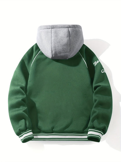 Unisex Baseballjacke mit Kapuze und Druckknöpfen, Winterjacke für Outdoor