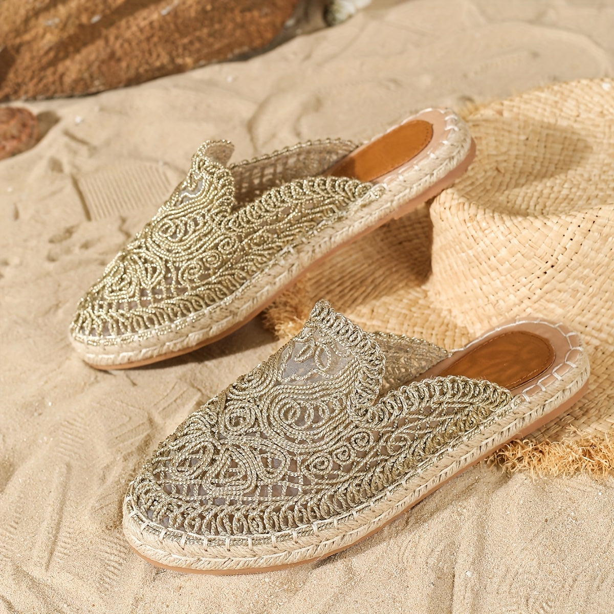 Damen Boho Slip-On Sommerschuhe – Geflochtene Freizeitschuhe für Strand & Alltag