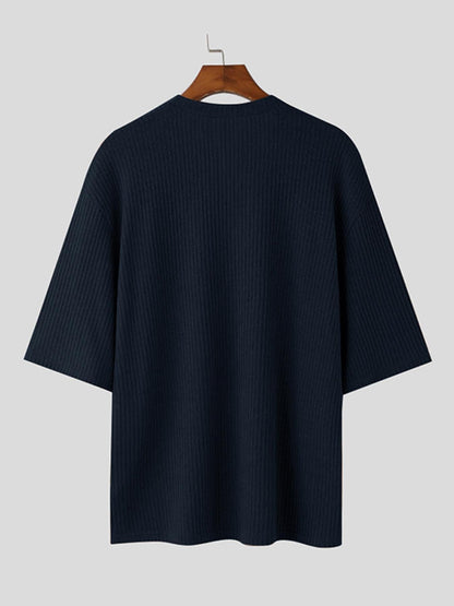 Herren Strickpullover V-Ausschnitt Kurzarm Rippstrick Lässig