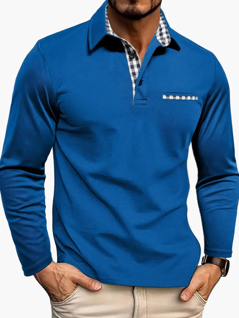 Herren Langarm Poloshirt mit Karodetails – Stilvolles Freizeit- & Business-Oberteil