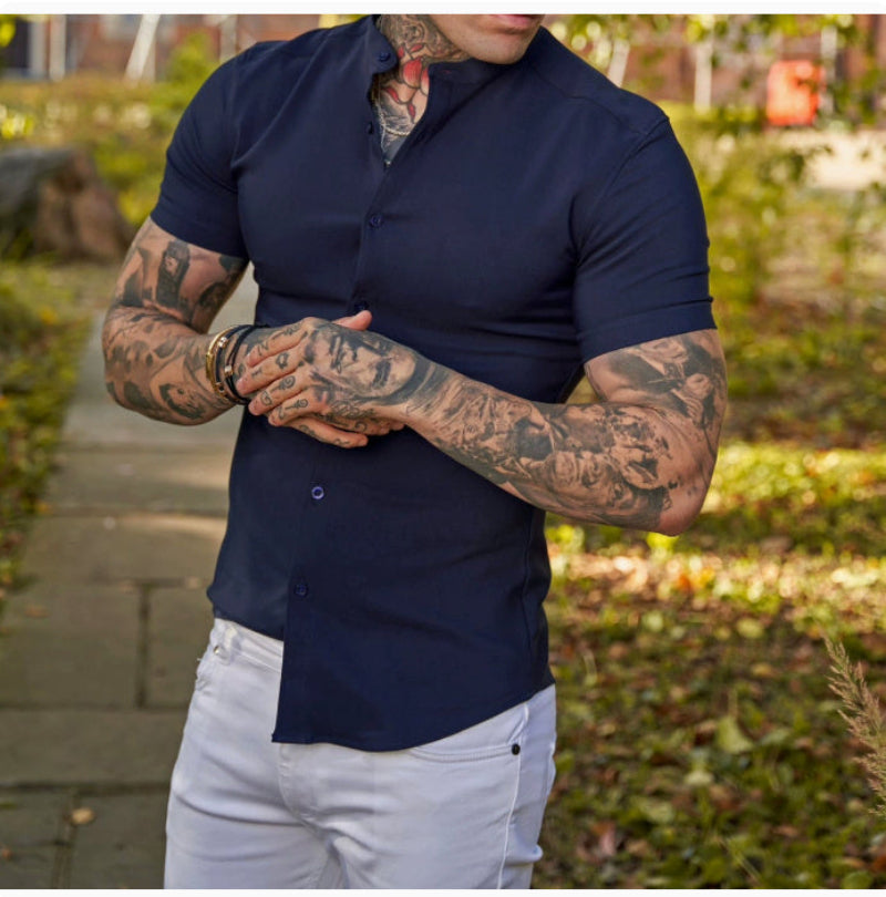 Herren Kurzarmhemd Slim Fit mit Stehkragen – Elegant für Büro & Freizeit