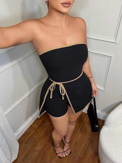 Damen Einteiler Bandeau Peplum Jumpsuit Elegant für Alltag und Ausgehen