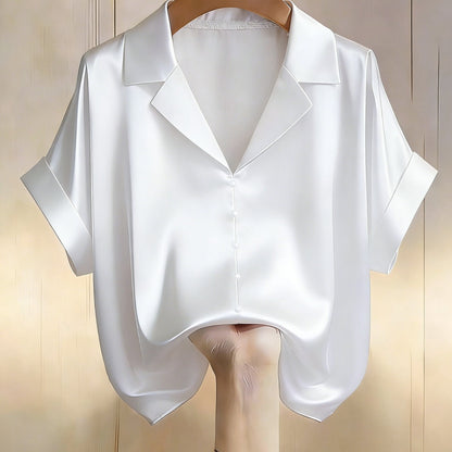 Damen Bluse Kurzarm mit Knopfleiste und klassischem Kragen – Eleganter Allrounder für Büro und Freizeit