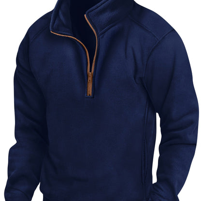 Fleece Pullover Herren mit Reißverschluss Stehkragen, Warm & Bequem