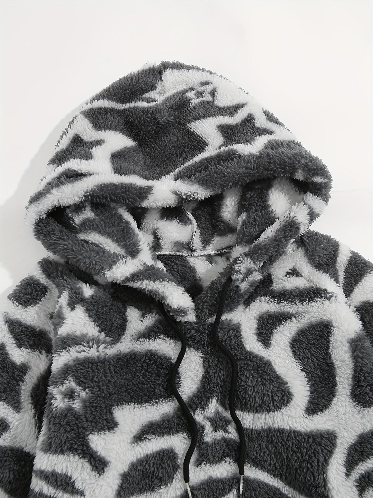 Fleece Hoodie mit Muster Kapuzenpullover