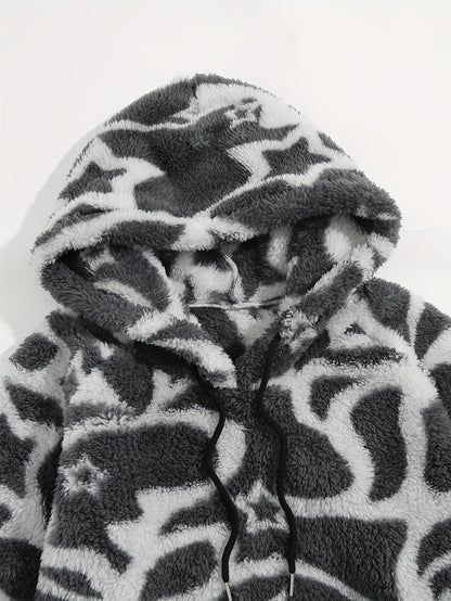 Fleece Hoodie mit Muster Kapuzenpullover