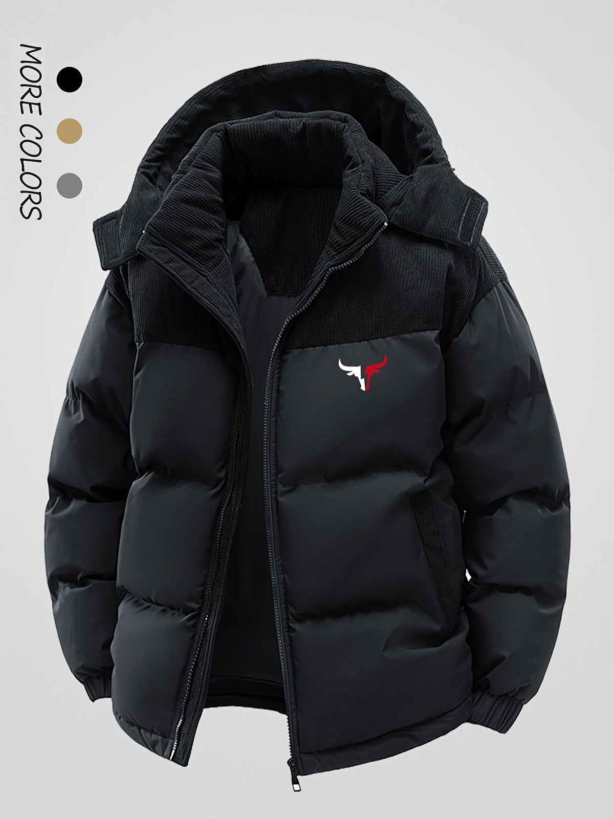 Unisex Winter Steppjacke mit Kapuze, Cord-Details und Reißverschluss