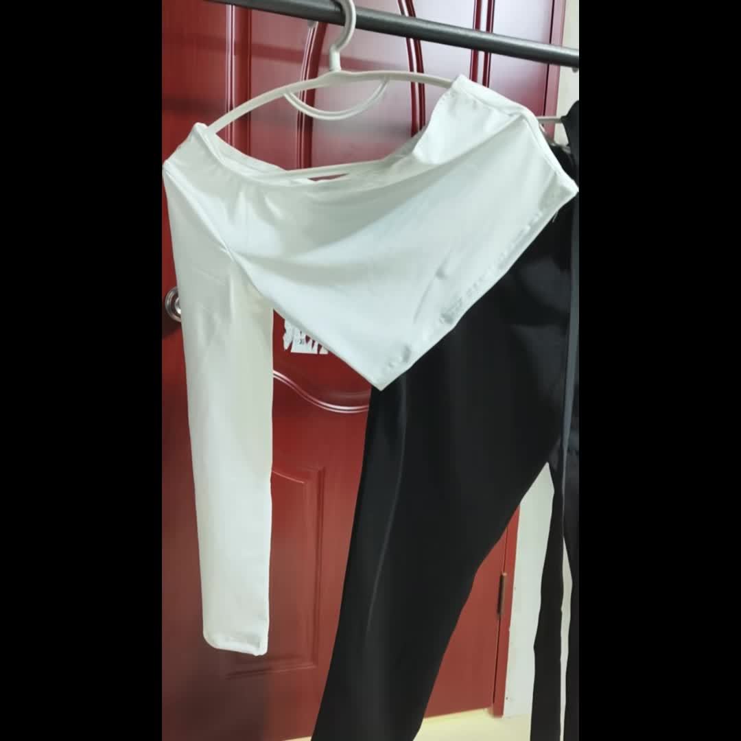 Damen Elegante Off-Shoulder Bluse mit Gürtelhose – Perfekt für Büro und Freizeit