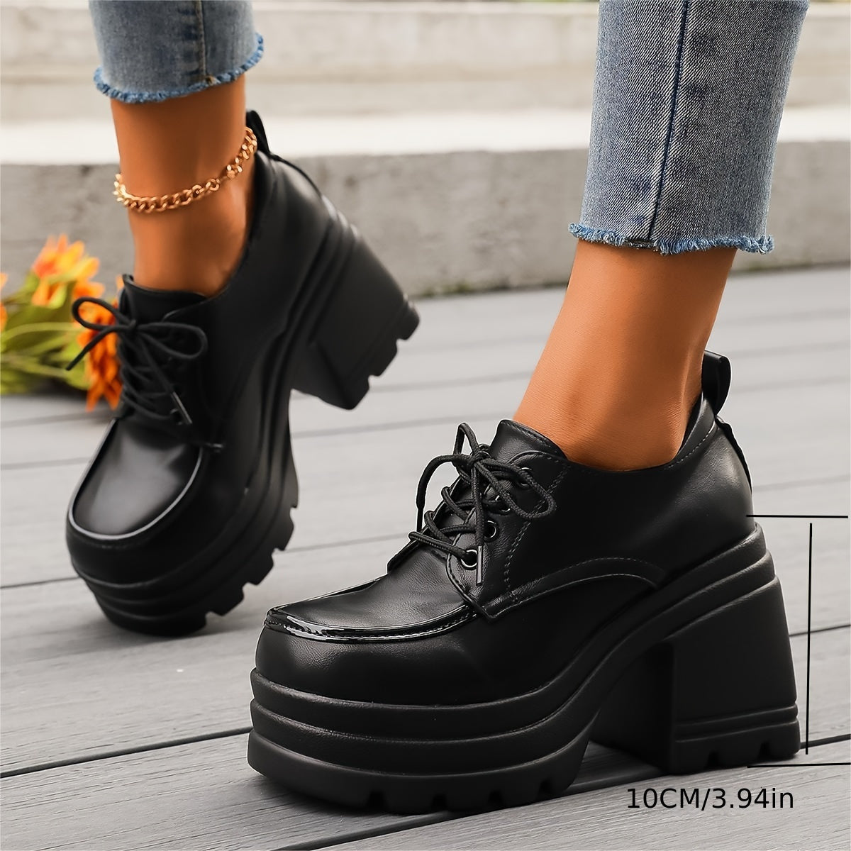 Damen Plateauschuhe Retro Oxford Stil – Modische Chunky Schnürschuhe für Alltag und Ausgehen