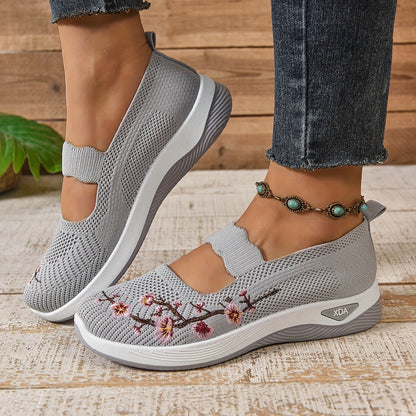 Damen Komfort-Sneaker mit floraler Stickerei und Klettverschluss – Bequeme Freizeitschuhe für Alltag und Spaziergänge
