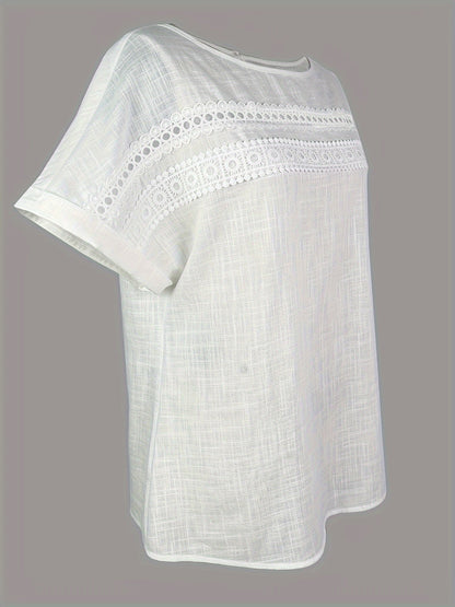 Damen Elegante Sommer Bluse mit Spitze und Kurzarm – Ideal für Alltag und Urlaub