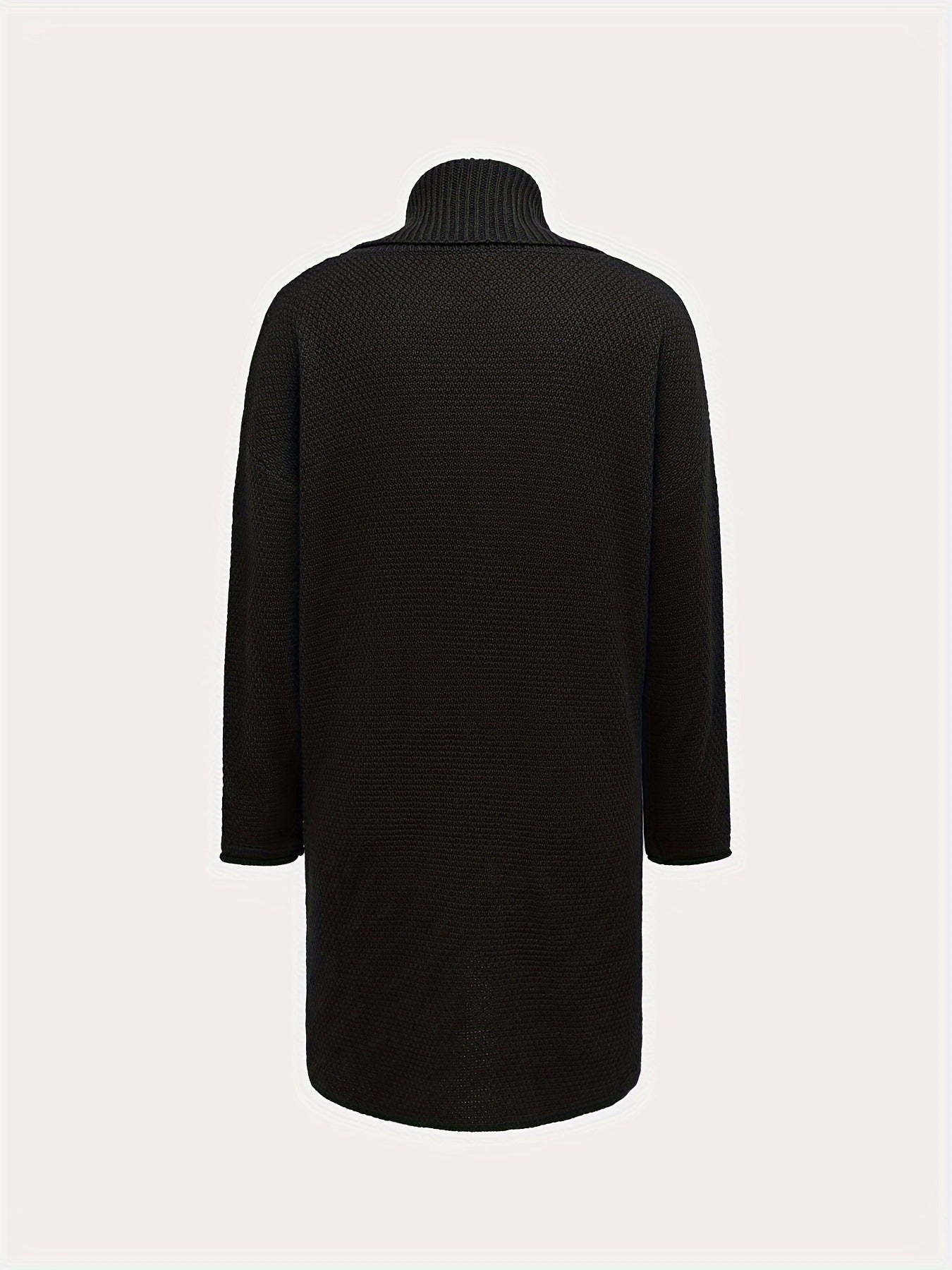 Damen Rollkragen Pullover Longshirt Asymmetrischer Saum Strick Grün
