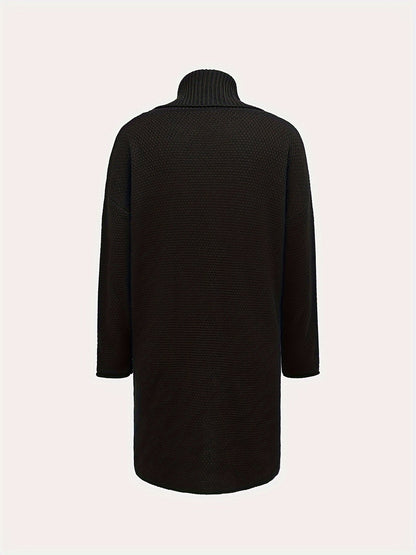 Damen Rollkragen Pullover Longshirt Asymmetrischer Saum Strick Grün