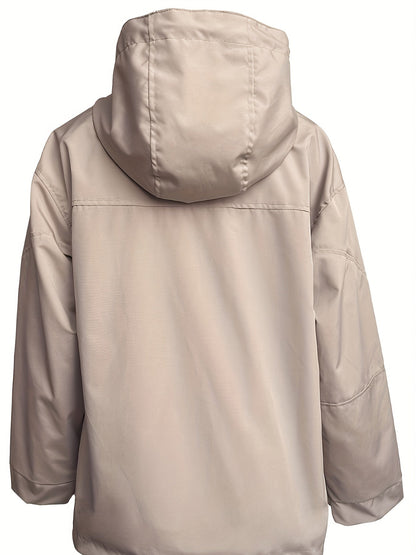 Unisex Jacke mit Kapuze und Reißverschluss, Wasserabweisend, Beige