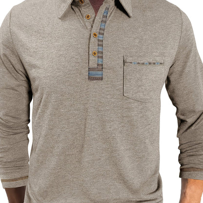 Herren Langarm Polo-Shirt mit Kragen, Knopfleiste und Brusttasche