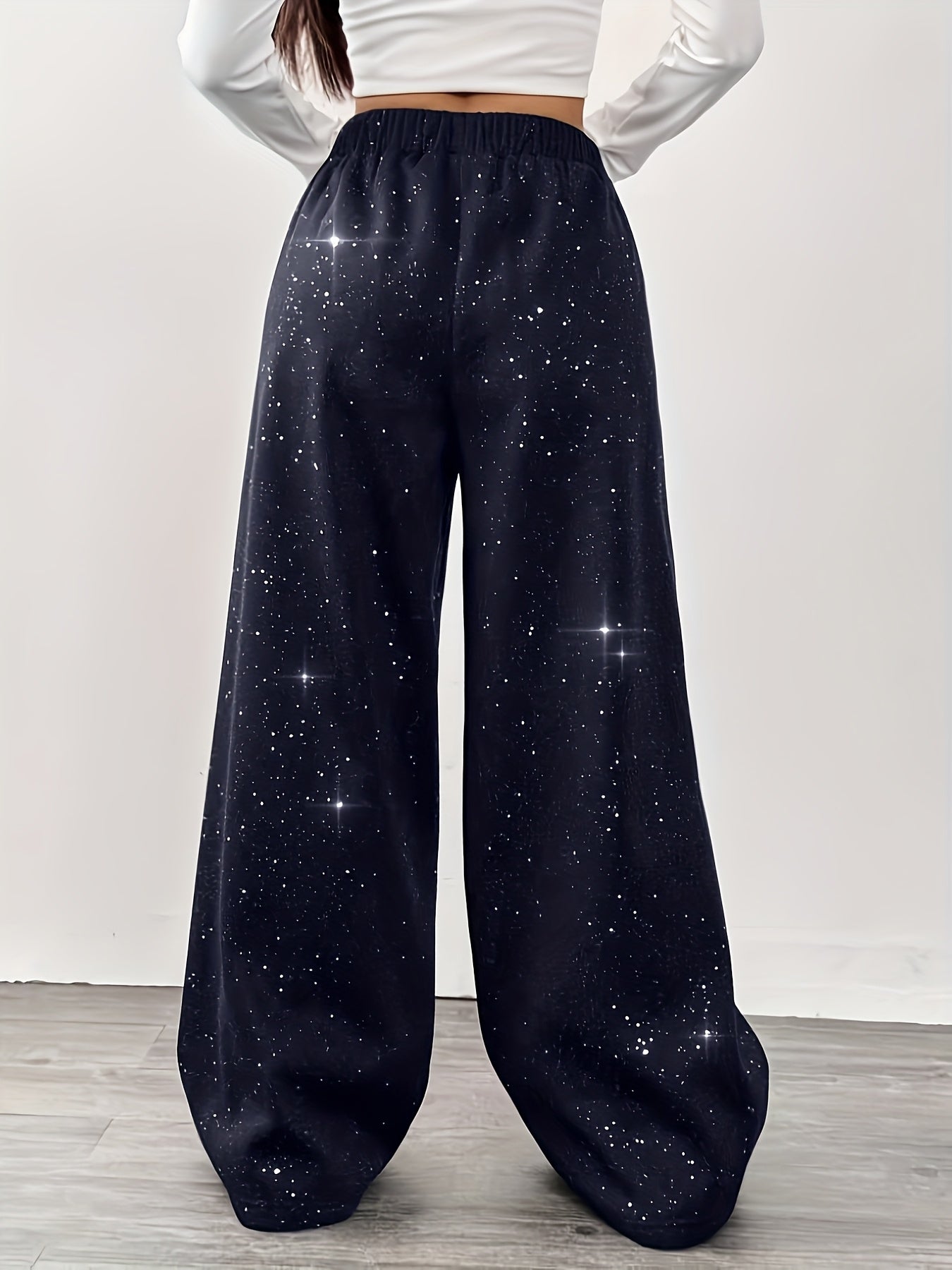 Damen Weite High-Waist Freizeit-Hose mit Galaxie-Print – Trendige Loungepants für Alltag & Streetwear