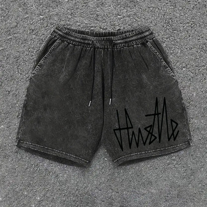 Herren Streetwear Shorts mit „Hustle“-Print – Lässige Freizeithose mit Kordelzug