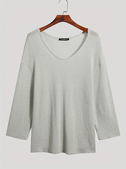 Herren Strickpullover V-Ausschnitt Lockerer Mesh-Look Freizeitpullover für Alltag und Urlaub