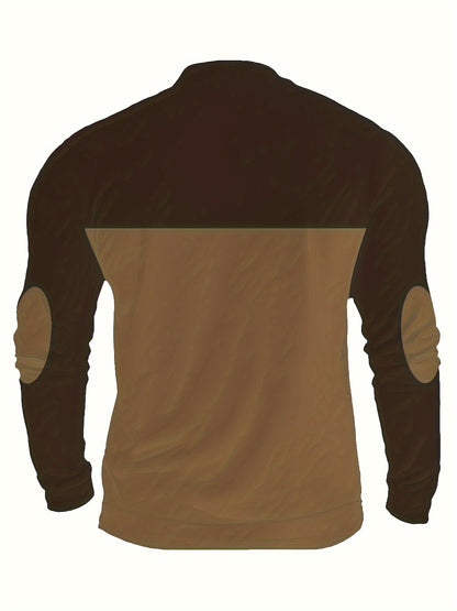 Herren Halbarm-Pullover mit Reißverschluss, Kompass-Motiv & Ellbogen-Patches, Zweifarbig